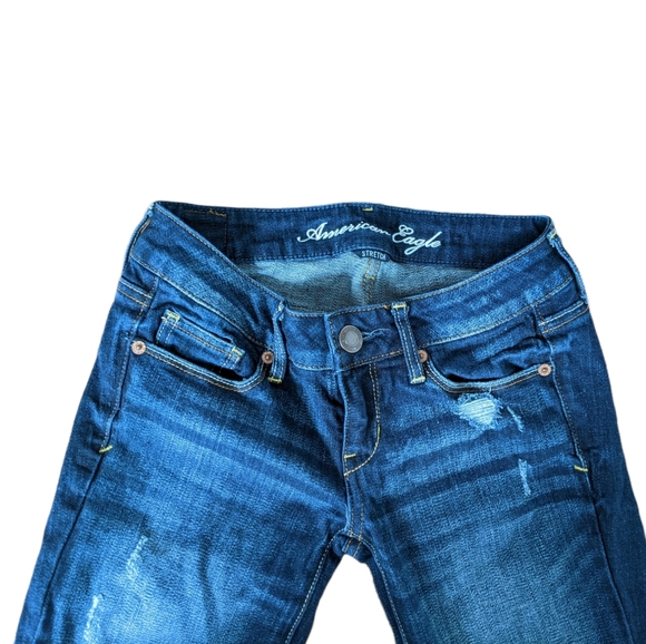 American Eagle low rise Distressed Dark Skinny Jeans Size 00 Regular - Picture 3 of 12